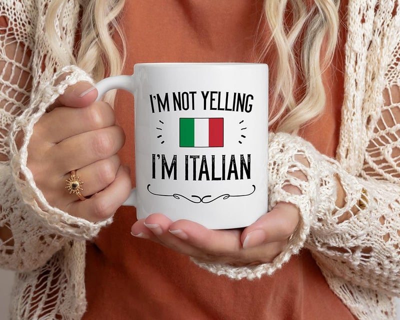 Casitika Funny Italian Pride Coffee Mugs. 11 oz Ceramic Italy Flag Novelty Mug. I'm Not Yelling I'm Italian. (11 oz White) - Image 2